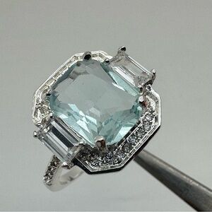 New Aquamarine Blue Swarovski Crystal Art Deco Halo Ring Statement Glam